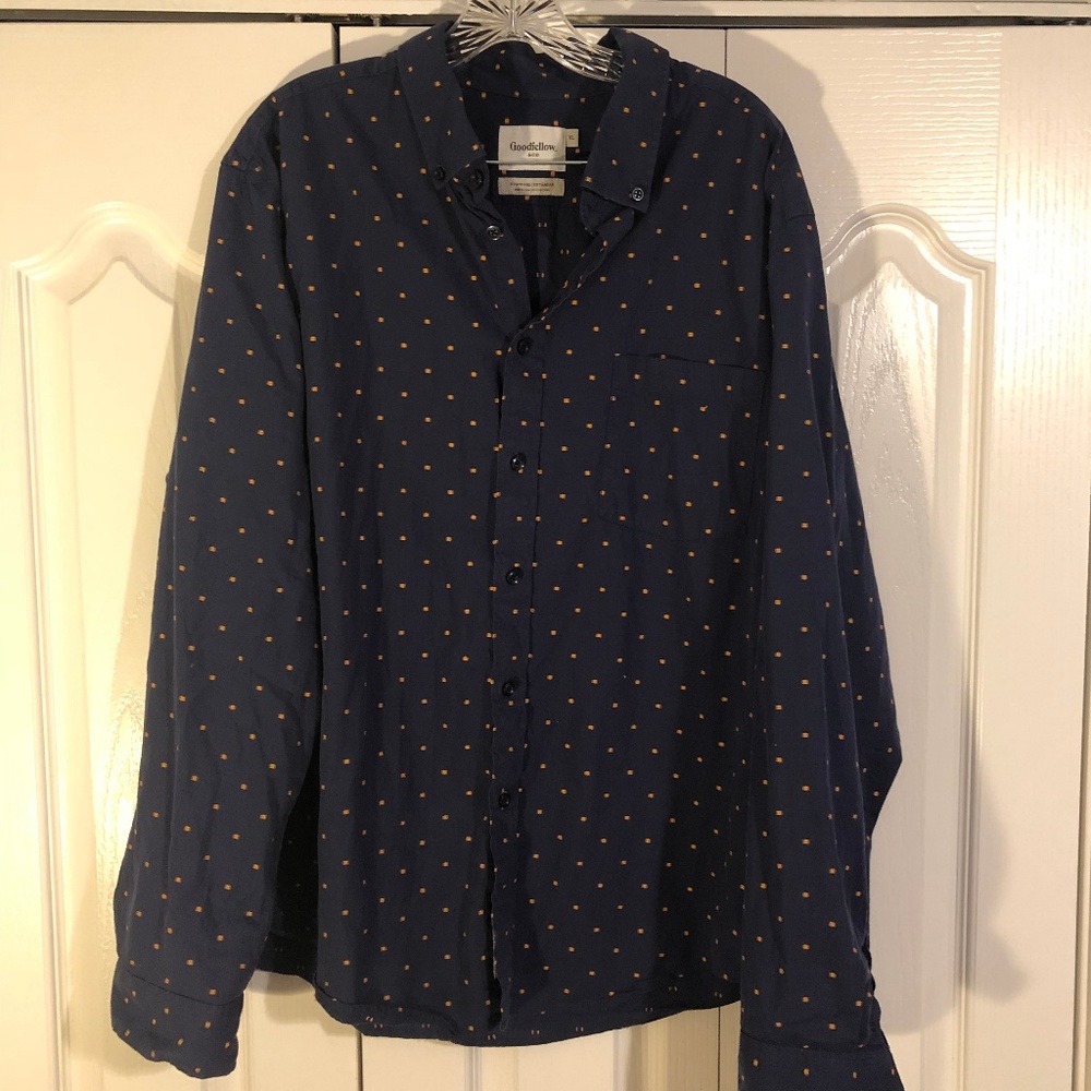 Goodfellow-XL Navy & Orange dot casual button up